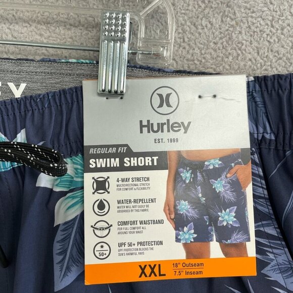 NEW Hurley Men's XXL 18" Outseam Swim Shorts Blue Hawaiian Floral Pattern - Picture 6 of 7